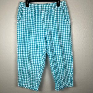 Woman Within Womens 18W Capri Pants Gingham Ocean Check Elastic Waist Cotton